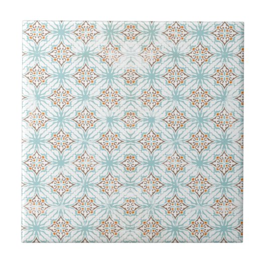 Blue Tan Orange White Keramik Tile Fliese (Vorderseite)