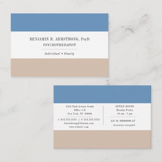 Blue Tan Psychotherapeut Euro Size Business Card Visitenkarte (Vorne/Hinten)