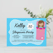 Blue Tan Sleepover Party Geburtstag Einladung (Stehend Vorderseite)