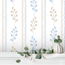 Blue Tan Taupe Elegante Modernes Leaf Tapete