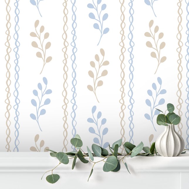 Blue Tan Taupe Elegante Modernes Leaf Tapete (Von Creator hochgeladen)