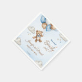 Blue Tan Teddy Bear Balloons Babydusche Serviette (Ecke)