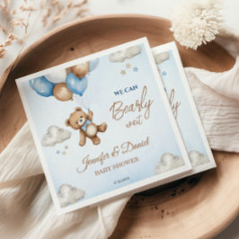 Blue Tan Teddy Bear Balloons Babydusche Serviette