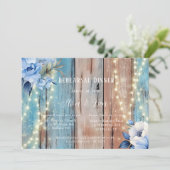 Blue Tan Wood Floral Lights Probe Dinner Einladung (Stehend Vorderseite)