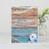 Blue Tan Wood Lights Floral Wedding Couples Dusche Einladung (Stehend Vorderseite)
