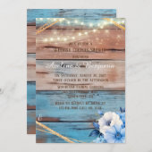 Blue Tan Wood Lights Floral Wedding Couples Dusche Einladung (Vorne/Hinten)