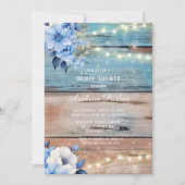 Blue Tan Wood Lights Florals Brautparty Einladung (Vorderseite)