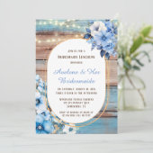 Blue Tan Wood Lights Florals Bridesmaids Luncheon Einladung (Stehend Vorderseite)