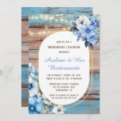 Blue Tan Wood Lights Florals Bridesmaids Luncheon Einladung (Vorne/Hinten)