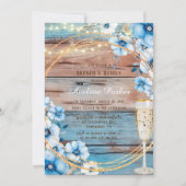 Blue Tan Wood Lights Florals Brunch & Bubbly Einladung (Vorderseite)