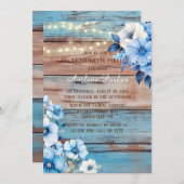 Blue Tan Wood Lights Florals Junggeselinnen-Abschi Einladung (Vorne/Hinten)