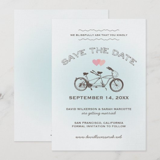 Blue Tandem Bicycle Ankündigung Datum freihalten (Vorne/Hinten)