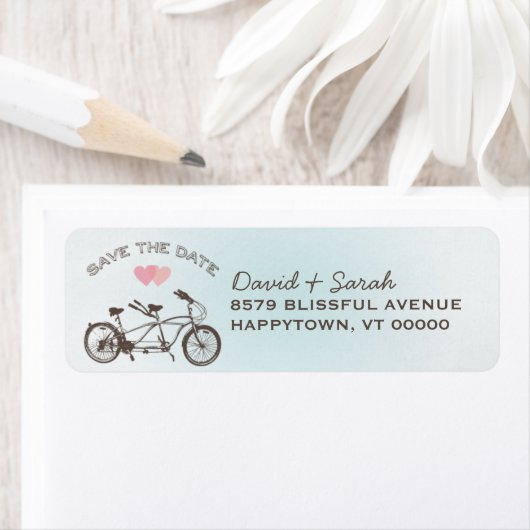 Blue Tandem Bicycle Save the Date Label (Insitu)