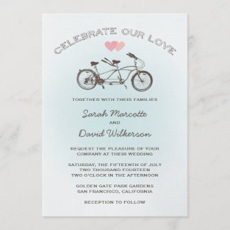 Blue Tandem Bicycle Wedding Einladung
