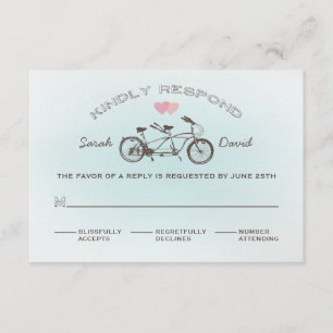 Blue Tandem Bicycle Wedding RSVP Card Karte