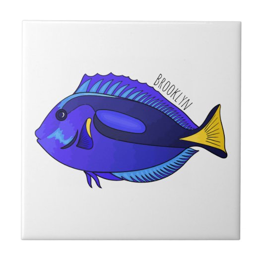 Blue tang fish cartoon illustration fliese (Vorderseite)