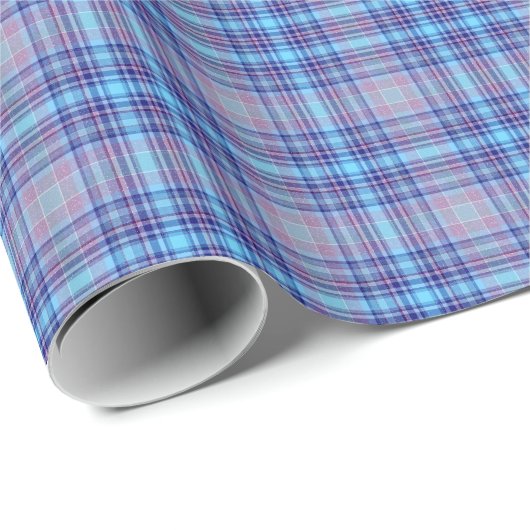 Blue Tartan Kariert Gingham Muster Geschenkpapier (Rolleneckpunkt)