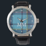 Blue tartan kariert mit Monogramm Armbanduhr<br><div class="desc">Dieses Vintage schottische Tartan karierte Design lässt sich einfach mit Ihren Monogramm-Namensinitialen personalisieren. Klicken Sie auf Anpassen,  um die Textgröße oder den Schriftart anzupassen. Behalte oder löscht die Zahlen / Ziffern. Wählen Sie aus einer Reihe von Männerfrauen oder Kindermädchen.</div>