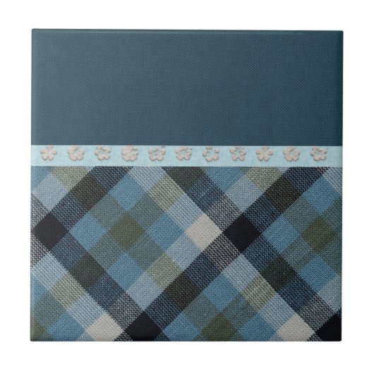 Blue Tartan Keramik Tile Fliese (Vorderseite)