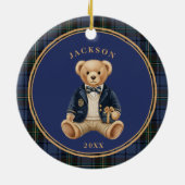 Blue Tartan Plaid | Christmas Teddy Bear Keramik Ornament (Hinten)