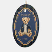 Blue Tartan Plaid | Christmas Teddy Bear Keramik Ornament (Links)