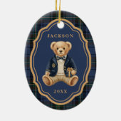Blue Tartan Plaid | Christmas Teddy Bear Keramik Ornament (Hinten)