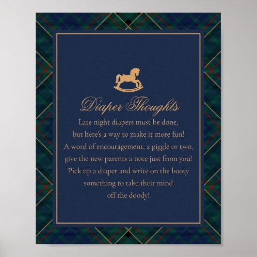 Blue Tartan Plaid Rocking Horse Diaper Thoughts Poster (Vorne)