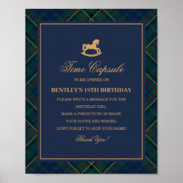 Blue Tartan Plaid Rocking Horse Time Capsule Poster