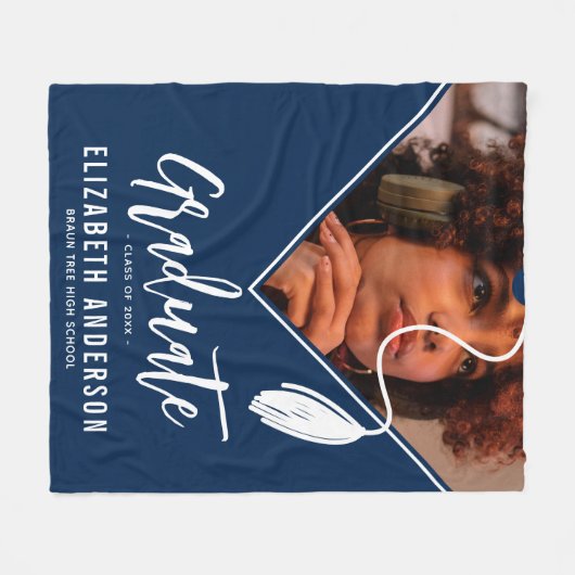 Blue Tassel Cap Foto Abschluss Fleecedecke (Vorderseite (Horizontal))