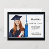 Blue Tassel Foto Graduation Party Einladung (Vorne/Hinten)