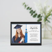 Blue Tassel Foto Graduation Party Einladung (Stehend Vorderseite)