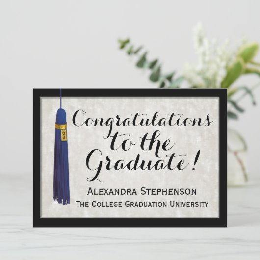 Blue Tassel Herzlichen Glückwunsch Graduate Abschl Einladung (Stehend Vorderseite)