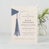 Blue Tassel Senior Photo High School Graduation Einladung (Stehend Vorderseite)