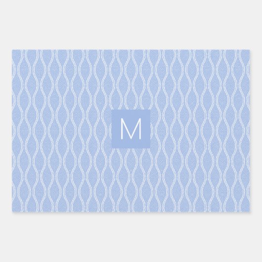 Blue Tatewaku mit 3 Monogrammen Geschenkpapier Set (Vorderseite)