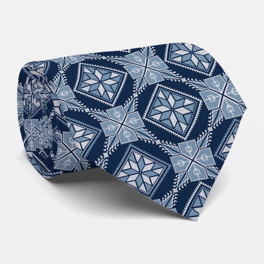 Blue Tatreez Henna Thobe Pattern Krawatte (Gerollt)