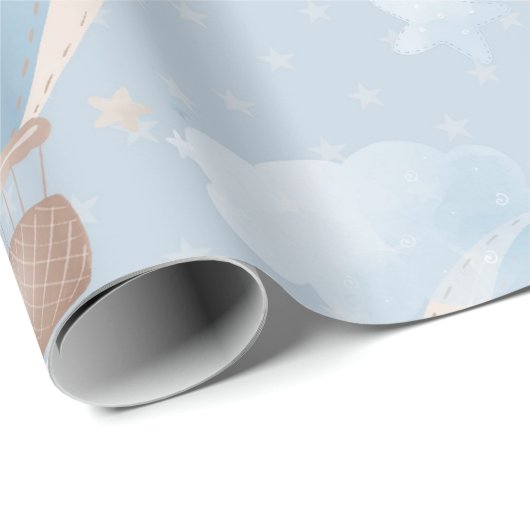 Blue Taupe Air Balloons Stars Wolkendusche Geschenkpapier (Rolleneckpunkt)