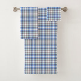 Blue Taupe Tartan Kariert Badhandtuch Set
