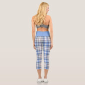 Blue Taupe Tartan Kariertes Muster Capri Leggings (Rückseite)