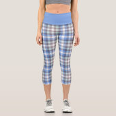 Blue Taupe Tartan Kariertes Muster Capri Leggings (Vorderseite)