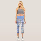 Blue Taupe Tartan Kariertes Muster Capri Leggings (Vorderseite)