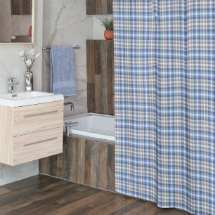 Blue Taupe Tartan Plaid Duschvorhang