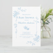 Blue Tea Party Baby Dusche Einladung (Stehend Vorderseite)