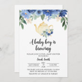 Blue Tea Party Baby Dusche Einladung (Vorne/Hinten)