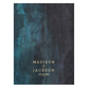 Blue & Tea Watercolor & Gold Wedding Monogram Tischdecke