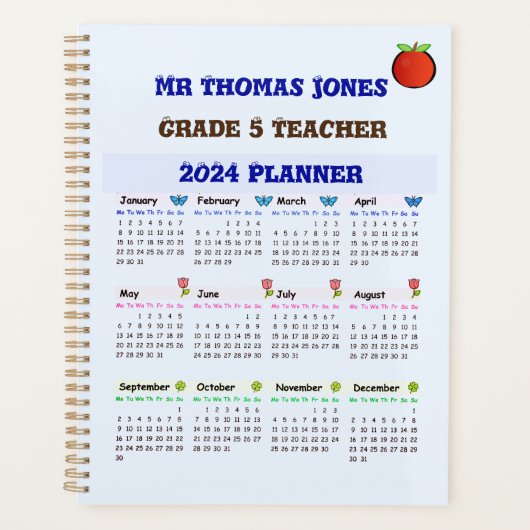 Blue Teacher Calendar Planer (Vorderseite)