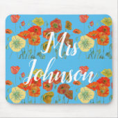 Blue Teachers Name Blumencomputer Maus Mat Pad Mousepad (Vorne)