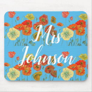 Blue Teachers Name Blumencomputer Maus Mat Pad Mousepad