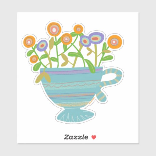 Blue Teacup mit Blooms Aufkleber (Blatt)