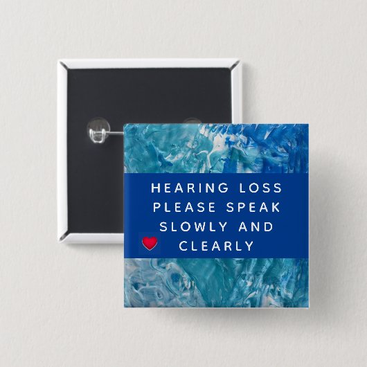 Blue Teal Abstract Heart Hearing Loss 2 Inch Button (Vorne & Hinten)