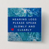 Blue Teal Abstract Heart Hearing Loss 2 Inch Button (Vorderseite)